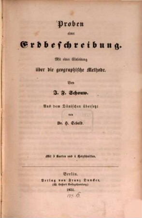 Proben einer Erdbeschreibung : Mit einer Einleitung über die geographische Methode