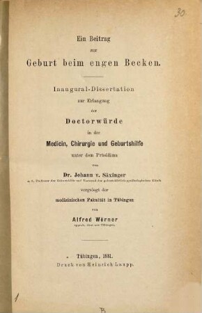 Ein Beitrag zur Geburt beim engen Becken : Inaug.-Diss.