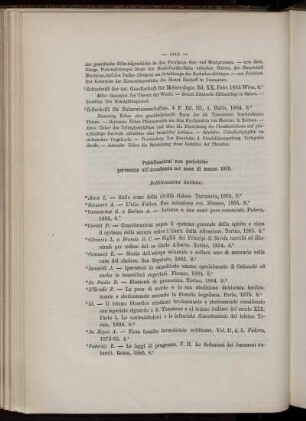 Pubblicazioni non periodiche pervenute all' Accademia nel mese di marzo 1885.