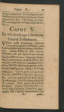 Caput V. De ... divisione Librorum Veteris Testamenti.