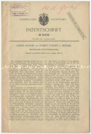 Patentschrift einer auslösenden Ventilsteuerung, Patent-Nr. 38656