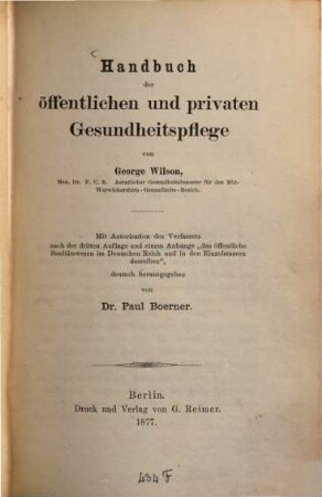 Handbuch der öffentlichen und privaten Gesundheitspflege