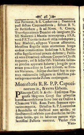 Monasteria R. R. P. P. Capucinorum in, & extra Urbem.
