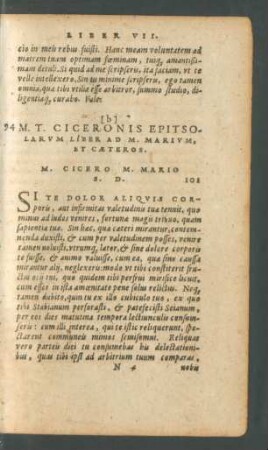 M. T. Ciceronis Epitsolarum Liber Ad M. Marium, Et Caeteros.