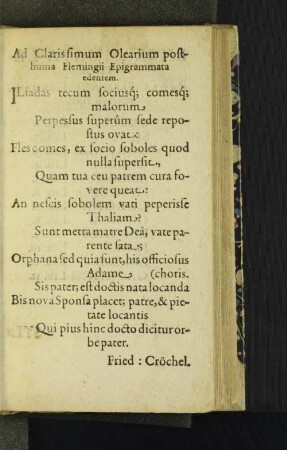 Ad Clarissimum Olearium ... [Gedicht]