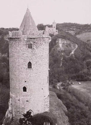 Bad Kösen b. Naumburg. Burg Saaleck. Ostturm von W gegen die Rudelsburg