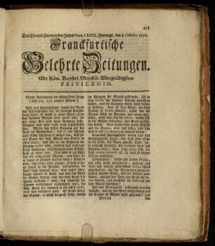 Num. LXXXI. Freytags, den 8. Octobr. 1756 - Num. XC. Dienstags, den 9. Nov. 1756.