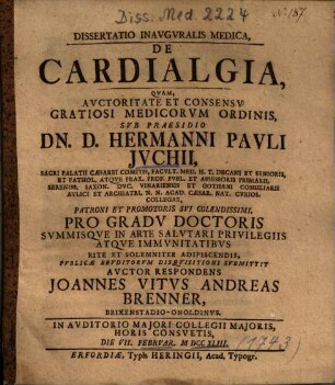 Dissertatio Inavgvralis Medica, De Cardialgia