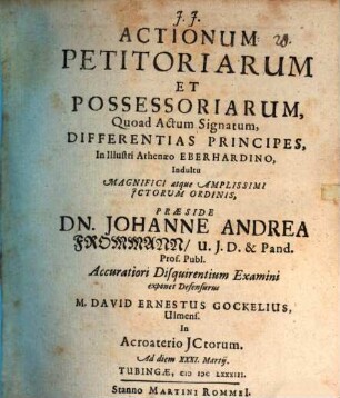 Actionum petitoriarum et possessoriarum quod actum signatum differentias principes