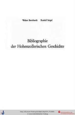 Bibliographie der Hohenzollerischen Geschichte.
