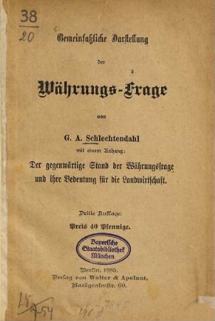 Gemeinfaßliche Darstellung der Währungs-Frage