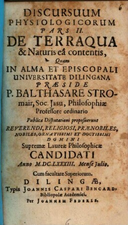 Discursuum Physiologicorum Pars ..., 2. De Terraqua & Naturis ea contentis