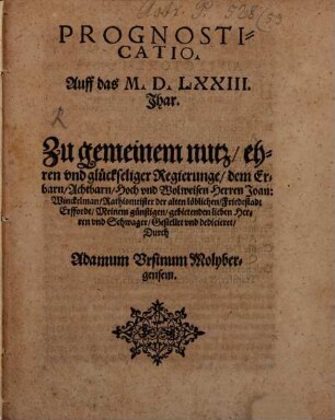 Prognosticatio auff das Jahr ... 1573