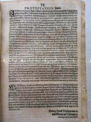 Abdruck eines Protestbriefes des Pfalzgrafen Georg Johann von Pfalz-Veldenz gegen die für ihn ungünstigen Folgen des Heidelberger Sukzessionsvertrages von 1553