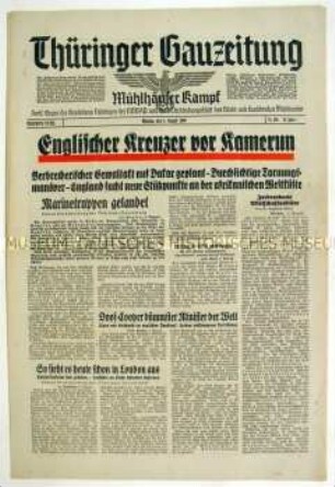 Regionale Tageszeitung der NSDAP "Thüringer Gauzeitung" u.a. zum Seekrieg gegen Großbritannien