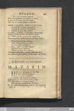 A Madame La Duchesse Mazarin.