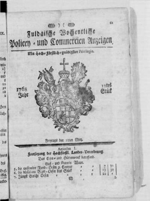 12tes Stück, Ausgabe vom 18. Merz 1768 [13tes Stück fehlt.]