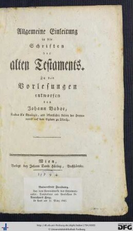 Allgemeine Einleitung in die Schriften des alten Testaments