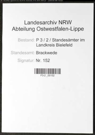 Sterberegister Standesamt Brackwede