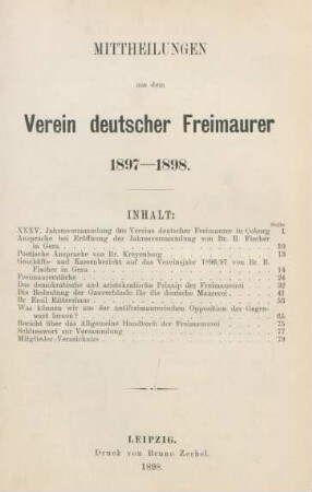 1897/98: Mitteilungen aus dem Verein Deutscher Freimaurer