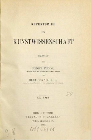 Repertorium für Kunstwissenschaft, 20. 1897