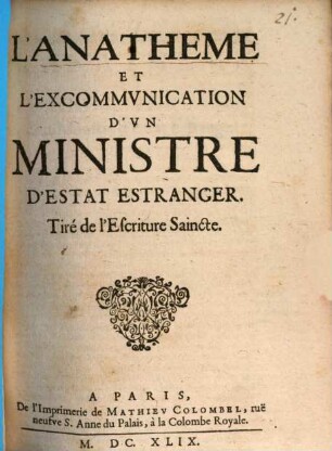 L' anathème d'un ministre ...
