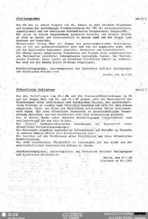 Dok. II/7. Öffentliche Erklärung von Berliner Basisgruppen und kirchlichen Mitarbeitern