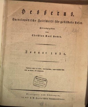 Hesperus : encyclopädische Zeitschrift für gebildete Leser. 1831