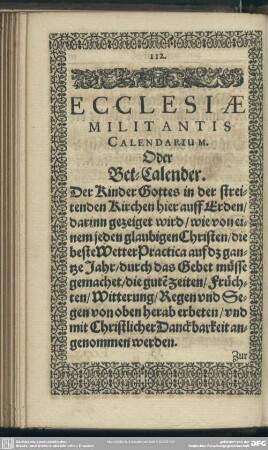 Ecclesiae Militantis Calendarium. Oder Bet-Calender