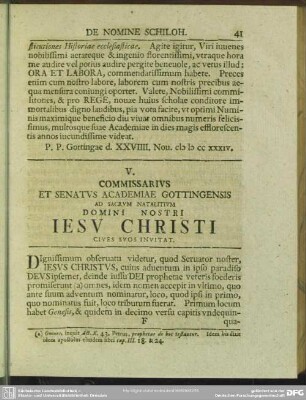 V. Commissarius Et Senatus Academiae Gottingensis Ad Sacrum Natalitium Domini Nostri Jesu Christi Cives Suos Invitat