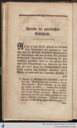 Vorrede der patriotischen Gesellschaft.