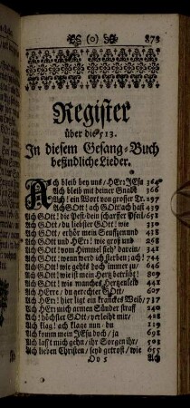 Register über die 513. In diesem Gesang-Buch befindliche Lieder.