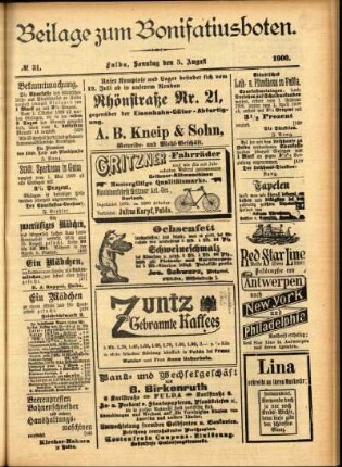 Zweite Ausgabe vom Sonntag, den 05. August 1900.