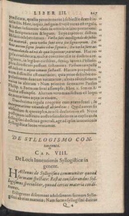 De Syllogismo Contingenti. Cap. VIII. De Locis Inventionis Syllogisticae in genere.