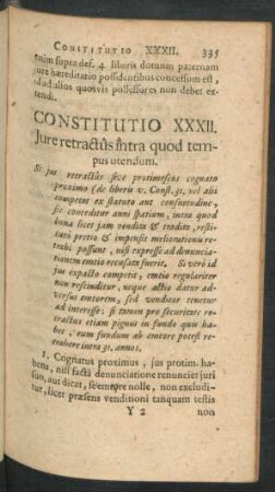 Constitutio XXXII. Iure retractus intra quod tempus utendum