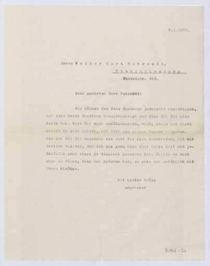Schreiben an Walter Curt Behrendt, Charlottenburg (Brief)