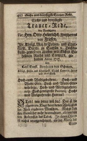 Sechs und dreyßigste Trauer-Rede.