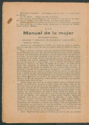 Manual de la mujer : Monólogo cómico. - Original y creación de Florencio Parravicini