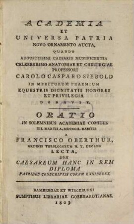 Oratio in honorem Caroli Casparis Siebold