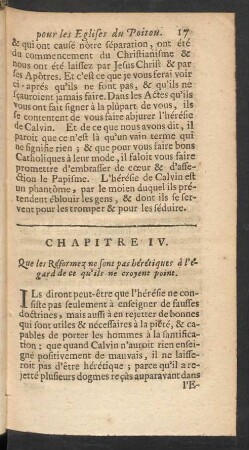 Chapitre IV. Que les Réformez ne sont pas hérétiques á l'égard de ce qu'ils ne croyent point.