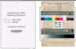 Entnazifizierung Heinrich Longerich , geb. 22.01.1902 (Metzger)