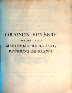 Oraison funébre de Marie-Joseph de Saxe, Dauphine de France