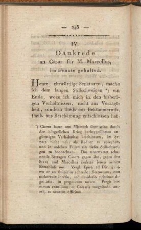 IV. Dankrede an Cäsar für M. Marcellus, im Senate gehalten.