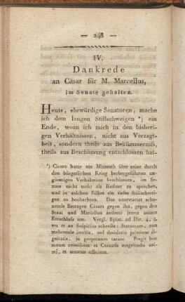 IV. Dankrede an Cäsar für M. Marcellus, im Senate gehalten.