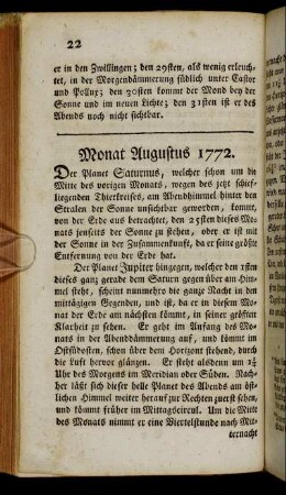 Monat Augustus 1772.