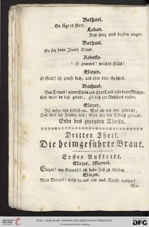 Dritter Theil: Die heimgeführte Braut