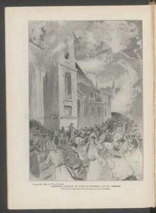 Seeking refuge in the cathedral at St. Pierre - [Illustration] : The last refuge from destruction, yet not a refuge. Copyright, 1902, by Wm. E. Scull.