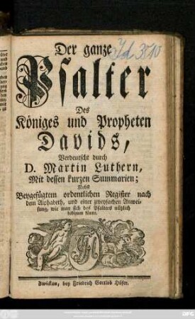 Der ganze Psalter Des Königes und Propheten Davids