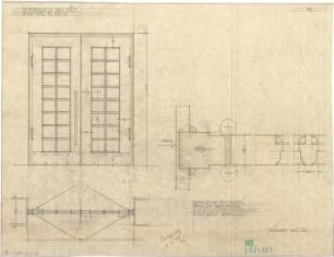 Fischer, Theodor; Bad Tölz (Bayern); Gewerbehalle - Pendeltür (Grundriss, Ansicht, Detail)