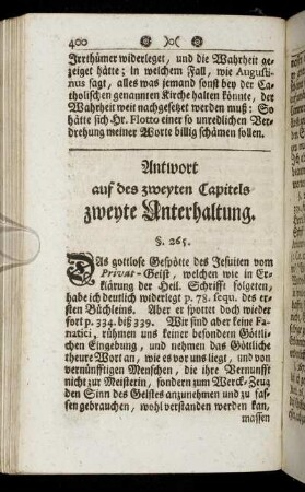 Antwort auf des zweyten Capitels zweyte Unterhaltung.